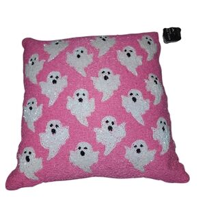 Hot Pink Beaded Ghost Pillow